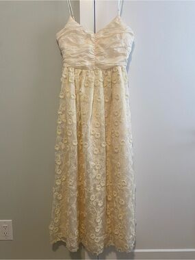 Storia Cream Satin & Sheer Spaghetti Strap Dress